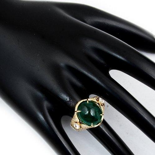 Ring - 14 karaat Geel goud - 8.75ct. tw. Smaragd - Diamant, Sieraden, Tassen en Uiterlijk, Ringen