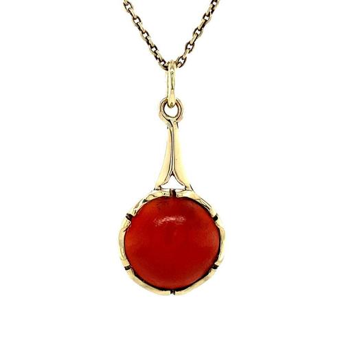 Gouden vintage hanger met bloedkoraal 14 krt, Sieraden, Tassen en Uiterlijk, Kettinghangers, Nieuw, Ophalen of Verzenden