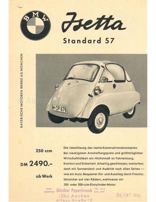 1957 BMW ISETTA LEAFLET ENGELS, Boeken, Auto's | Folders en Tijdschriften, BMW