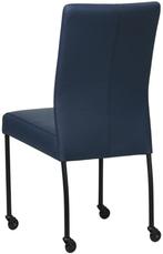 Blauwe leren moderne eetkamerstoel - poot rond zwart met wie, Huis en Inrichting, Stoelen, Overige kleuren, Nieuw, Leer, Ophalen of Verzenden