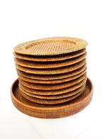 Schotel (11) - Rattan - Vintage set van onderborden