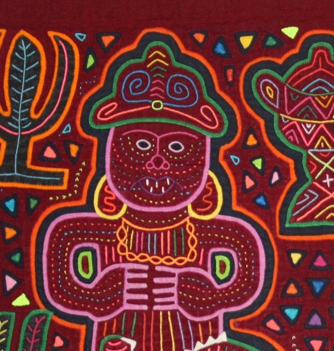 Borduurwerk - Vrouw die vis eet - kuna - Mola - Panama, Antiek en Kunst, Kunst | Niet-Westerse kunst