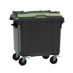 Afvalcontainer 1100 liter grijs met groen Split Lid deksel, Nieuw, Ophalen of Verzenden
