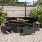 vidaXL 8-delige tuinset met kussens zwart poly rattan acacia, Verzenden, Nieuw, Rotan, Tuinset