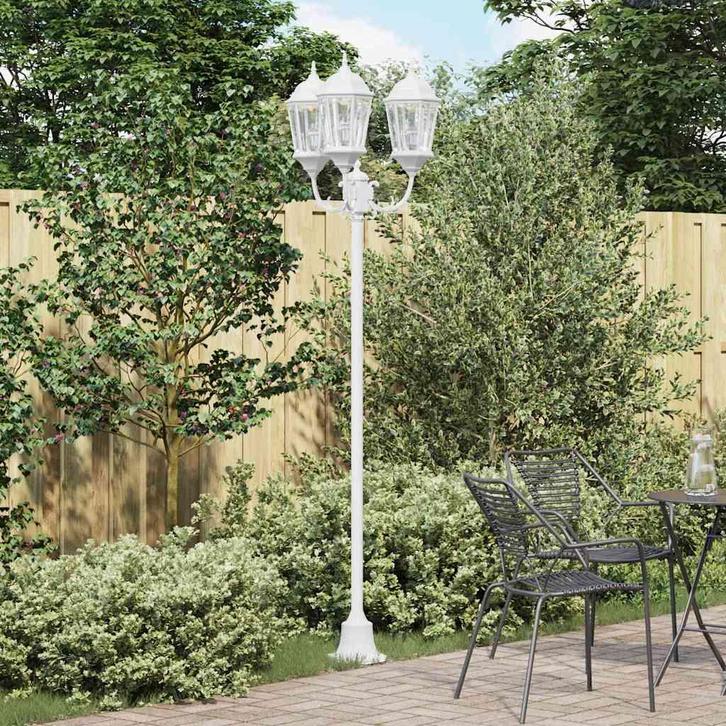 vidaXL Tuin Lantaarnpaal Wit Aluminium en Glas, Tuin en Terras, Buitenverlichting, Nieuw, Verzenden