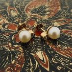 Gouden oorstekers met parel en zirconia (oorbellen), Sieraden, Tassen en Uiterlijk, Oorbellen, Gebruikt, Overige kleuren, Ophalen of Verzenden