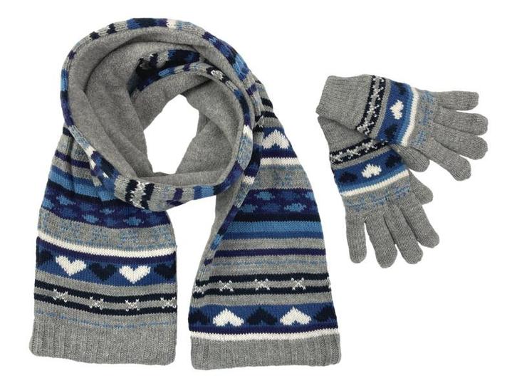 Winterset 2-delig - Hartjes - Grijs-Blauw, Kinderen en Baby's, Kinderkleding | Schoenen en Sokken, Verzenden