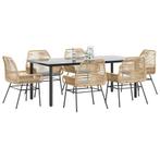 vidaXL 7-delige Tuinset met kussens poly rattan glas bruin, 6 zitplaatsen, Nieuw, Tuinset, Verzenden