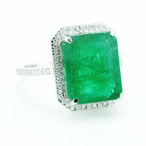 Ring Platina - 9.99ct. tw. Smaragd - Diamant - IGI - Smaragd, Sieraden, Tassen en Uiterlijk, Ringen