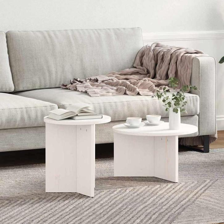 vidaXL Salontafel 2 pcs Wit 49 x 49 x 28 cm Massief, Huis en Inrichting, Tafels | Salontafels, Rond, Nieuw, Grenenhout, Minder dan 50 cm