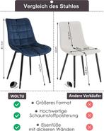 WOLTU 2x Eetkamerstoel - Fluweel - Metalen poten - Blauw, Verzenden, Nieuw