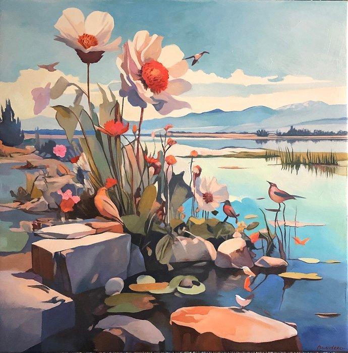 Bondero - A quiet morning on Lake Como, Antiek en Kunst, Kunst | Schilderijen | Modern