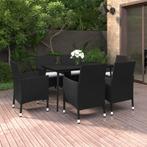 vidaXL 7-delige Tuinset met kussens poly rattan en glas, 6 zitplaatsen, Nieuw, Tuinset, Verzenden