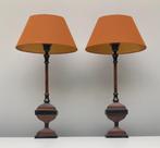 Tafellamp - Messing, Textiel - Twee schemerlampen