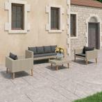 vidaXL 4-delige Loungeset met kussens poly rattan beige, Tuin en Terras, Verzenden, Nieuw, Textileen, Loungeset