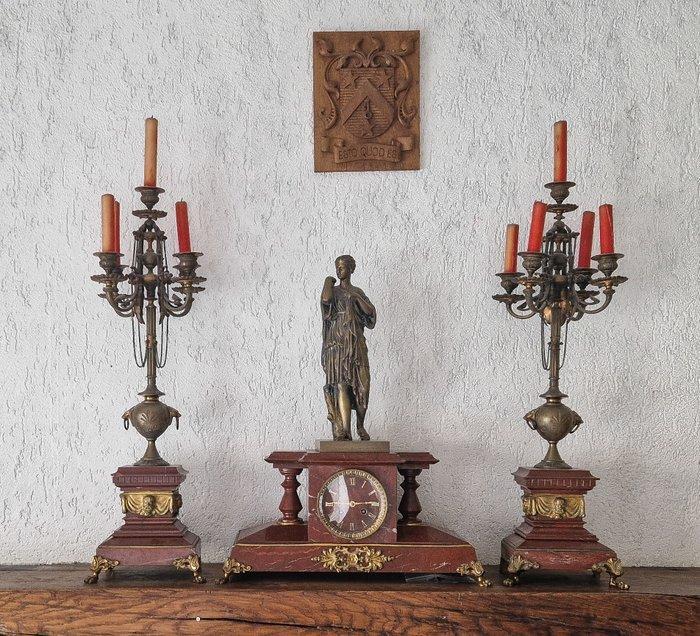 Figurale pendule (4) - Brons, Marmer - 1850-1900 - Horloge, Antiek en Kunst, Antiek | Klokken