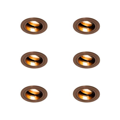 Set van 6 Inbouwspot donkerbrons rond draai en kantelbaar -, Huis en Inrichting, Lampen | Spots, Nieuw, Metaal of Aluminium