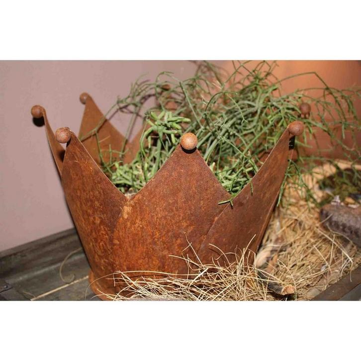 Tuindecoratie roestkroon | Patina plantenbak met voetplaat, Huis en Inrichting, Woonaccessoires | Overige, Nieuw, Verzenden
