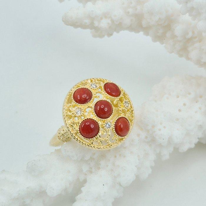 Bloedkoraal - Zilver, Verguld - Ring - CORALLO MEDITERRANEO, Antiek en Kunst, Curiosa en Brocante