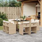 vidaXL 9-delige Tuinset met kussens poly rattan beige, Nieuw, 8 zitplaatsen, Tuinset, Verzenden