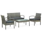 vidaXL 4-delige Loungeset met kussens poly rattan grijs, 4 zitplaatsen, Nieuw, Loungeset, Verzenden