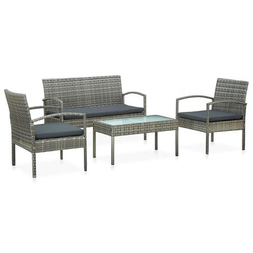 vidaXL 4-delige Loungeset met kussens poly rattan grijs, Tuin en Terras, Tuinsets en Loungesets, Loungeset, Nieuw, 4 zitplaatsen