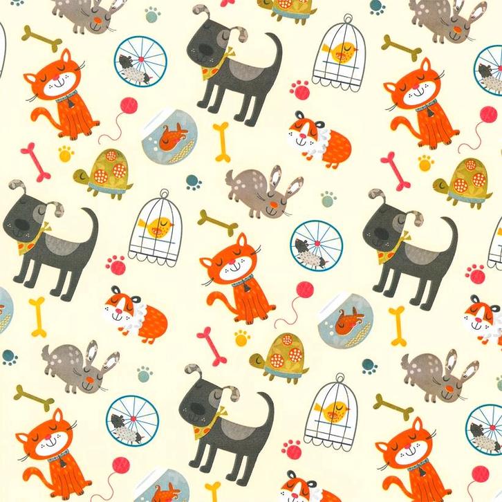 Inpakpapier Huisdieren print Ivoor - Breedte 50 cm - 200m, Hobby en Vrije tijd, Knutselen, Overige typen, Nieuw, Ophalen of Verzenden