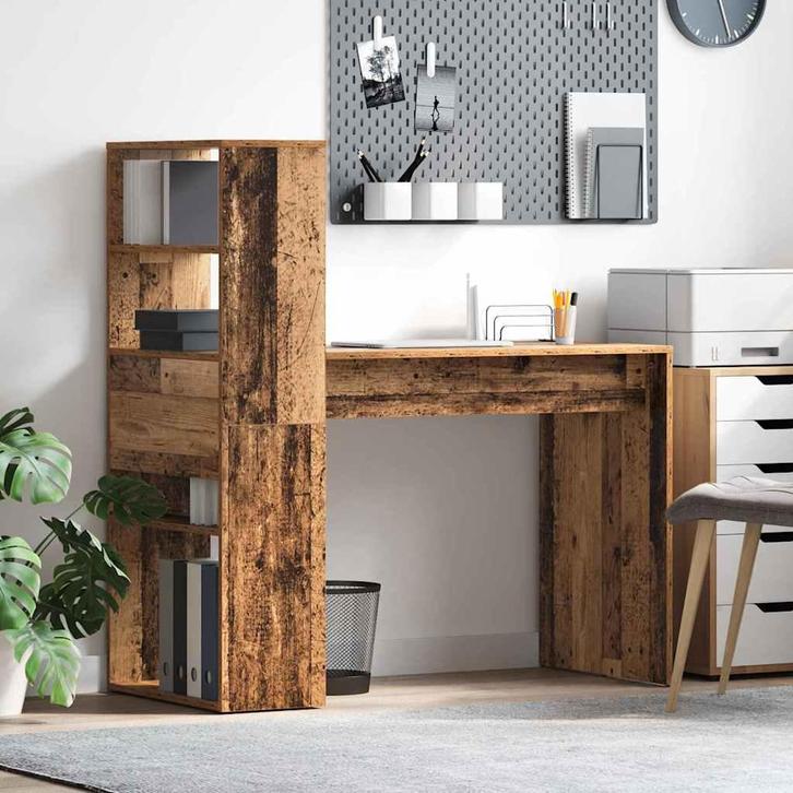 vidaXL Bureau met plank Oud Hout 113 x 54 x 120 cm Bewerkt, Huis en Inrichting, Bureaus, Nieuw, Verzenden