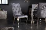 Elegante stoel MODERN BAROK grijs fluweel met zilveren, Nieuw, Ophalen of Verzenden