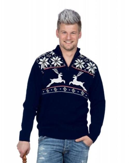 Kersttrui Navy met rits Rendier, Kleding | Heren, Carnavalskleding en Feestkleding, Nieuw, Ophalen of Verzenden