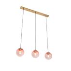 Art deco hanglamp messing met roze glas 3-lichts - Pallon, Huis en Inrichting, Lampen | Hanglampen, Nieuw, Glas, Art Deco, 75 cm of meer