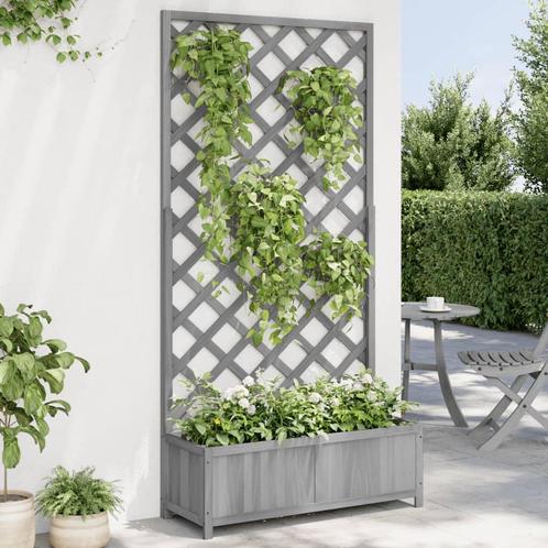 vidaXL Plantenbak met latwerk massief vurenhout grijs, Tuin en Terras, Bloembakken en Plantenbakken, Nieuw, Hout, Verzenden