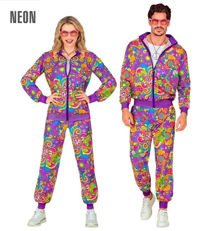Neon Flower Power Trainingspak Paars, Kleding | Dames, Carnavalskleding en Feestkleding, Nieuw, Ophalen of Verzenden