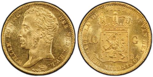 Gouden Koning Willem I 10 Gulden 1825 Brussel MS63 PCGS, Postzegels en Munten, Munten | Nederland, Losse munt, 10 gulden, Koning Willem I