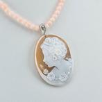 Koraal - Zilver - Ketting met hanger - Roze koraal en camee
