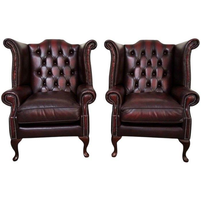 Chesterfield style - Fauteuil - Queen Anne - Leder, Hout -, Antiek en Kunst, Curiosa en Brocante