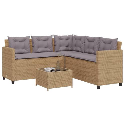 vidaXL Tuinbank met tafel en kussens L-vormig poly rattan, Tuin en Terras, Tuinsets en Loungesets, Nieuw, Rotan, Verzenden