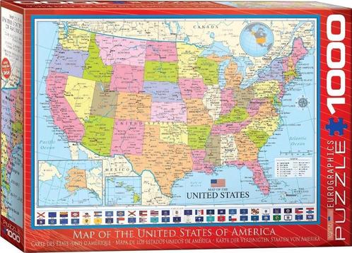 Map of the USA Puzzel (1000 stukjes) | Eurographics -, Hobby en Vrije tijd, Denksport en Puzzels, Nieuw, Verzenden