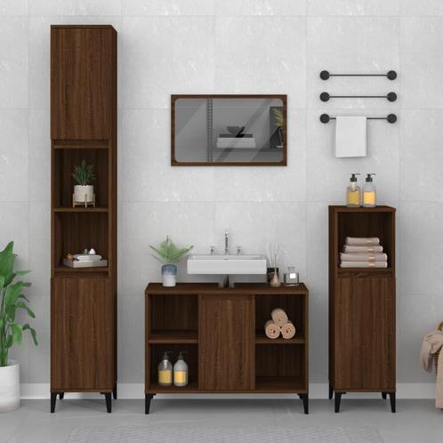 vidaXL 3-delige Badkamermeubelset bewerkt hout bruin, Huis en Inrichting, Badkamer | Badkamermeubels, Nieuw, Verzenden