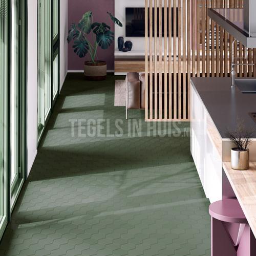 Vloertegel / wandtegel hexagon 11,6x10,1 mat donker groen, Doe-het-zelf en Verbouw, Tegels, Vloertegels, Nieuw, 10 m² of meer