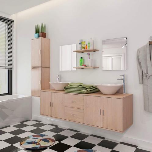 vidaXL Badkamermeubelset met wasbak beige 9-delig, Huis en Inrichting, Badkamer | Badkamermeubels, Nieuw, Verzenden