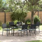 vidaXL 7-delige Tuin Eetset met Kussens Zwart Poly Rattan, Tuin en Terras, Verzenden, Nieuw, Rotan