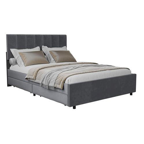 Gestoffeerd Bed Soria - 140 x 200 cm - Donkergrijs - Incl. B, Huis en Inrichting, Slaapkamer | Bedden, Nieuw, Verzenden