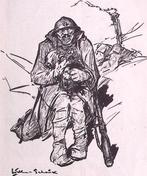 Spotprent over het sturen van krankzinnigen naar het front, Antiek en Kunst, Verzenden