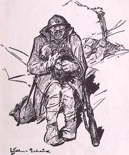 Spotprent over het sturen van krankzinnigen naar het front, Antiek en Kunst, Kunst | Litho's en Zeefdrukken, Verzenden