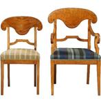 Stel van 6 Blonde Biedermeier stoelen in berkenwortel incl, Ophalen of Verzenden