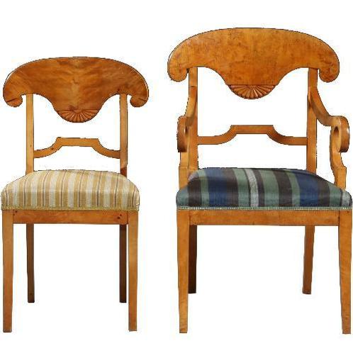 Stel van 6 Blonde Biedermeier stoelen in berkenwortel incl, Antiek en Kunst, Antiek | Meubels | Stoelen en Banken, Ophalen of Verzenden