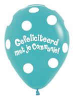 Ballonnen Communie Polka Dots Caribbean Blue 30cm 50st, Hobby en Vrije tijd, Feestartikelen, Verzenden, Nieuw