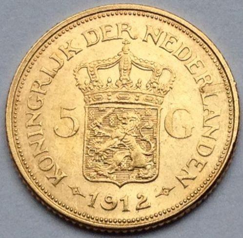 Gouden vijfje 1912 of 5 gulden 1912 Wilhelmina, Postzegels en Munten, Munten | Nederland, Losse munt, Goud, Verzenden