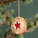 Hanger Vilt Kerst - Linzer Koekje Ster - Bruin/Wit/Rood - 7c, Diversen, Kerst, Ophalen of Verzenden, Nieuw